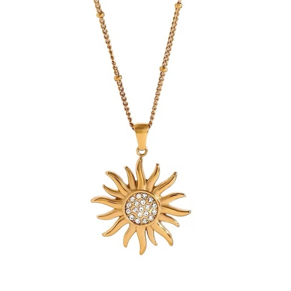 18K Gold Plated Sun Pendant Necklace - Gold Jewelry - Picture 2 of 4